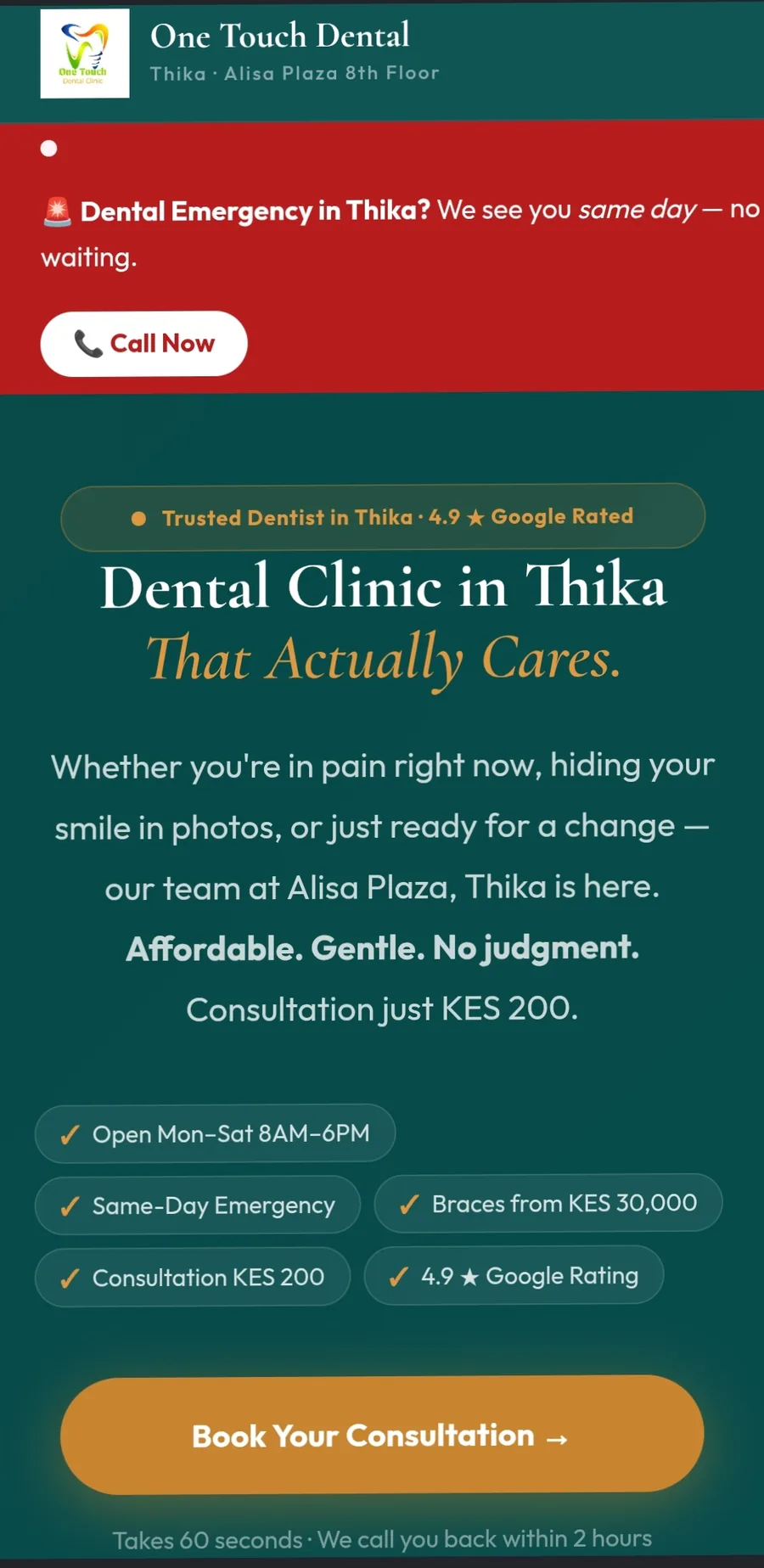 One Touch Dental Clinic website design by Amiville Marketing – Alisa Plaza Thika