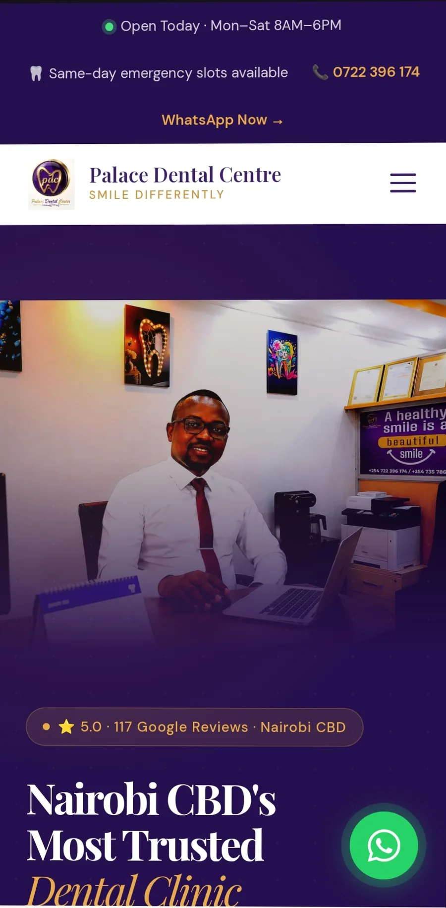 Palace Dental Center website design by Amiville Marketing – Nairobi CBD